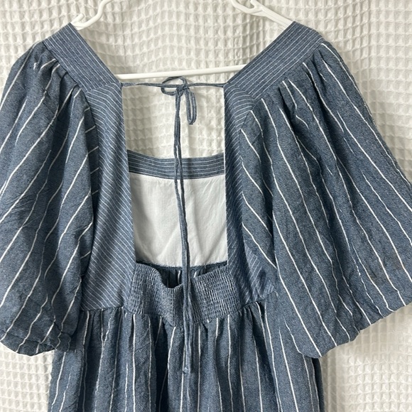 FREE PEOPLE Gigi Striped Puff Sleeve Babydoll Tunic Top EUC Size Large - Picture 10 of 12